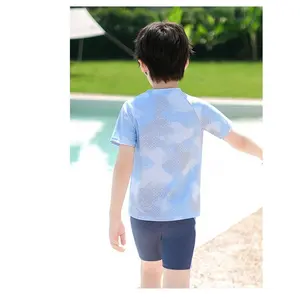 Boys Swimwear Two Piece Swimsuit Set Short Sleeve Rash Guard Top with Swim Trunks Kids Bathing Suit for Beach and Pool Swimming