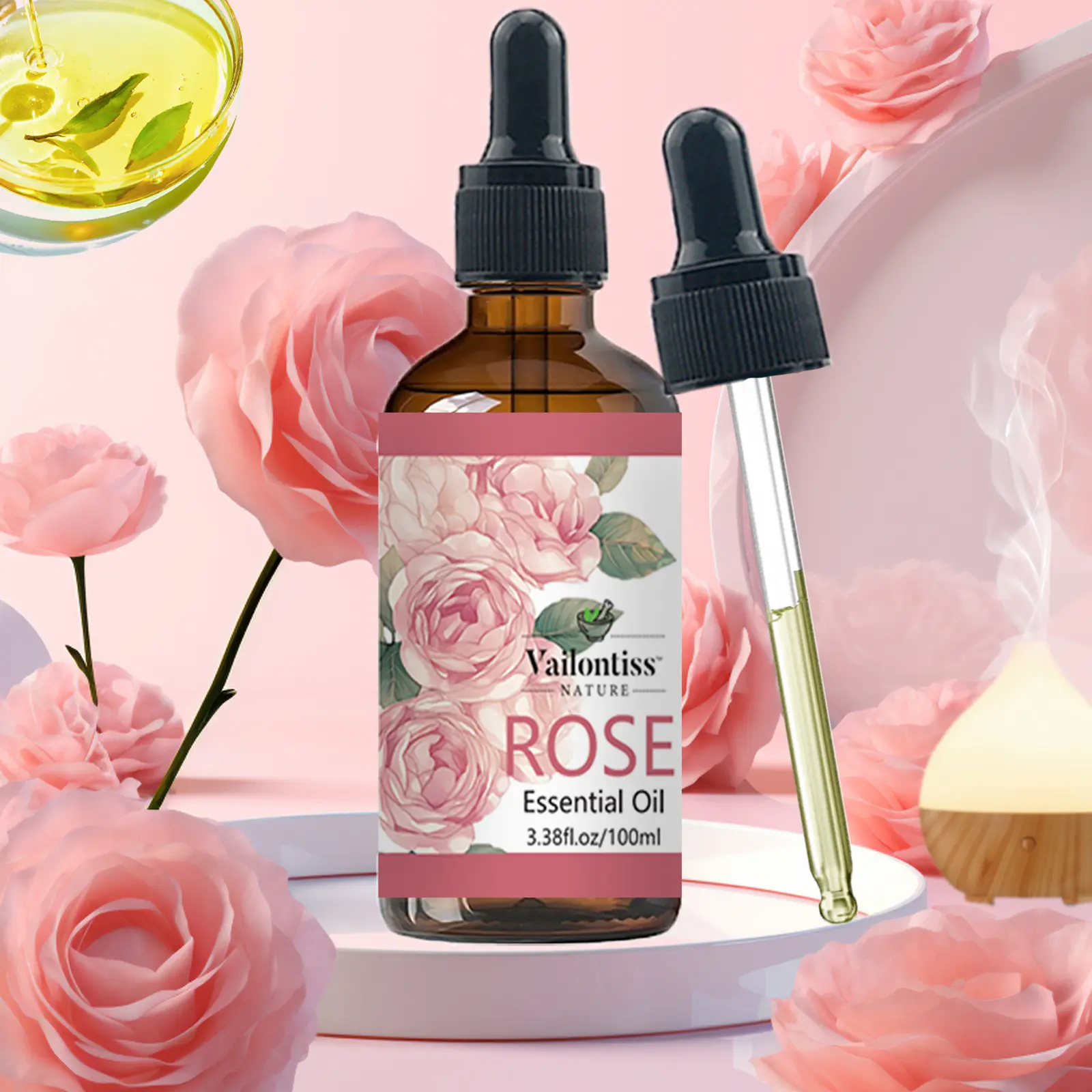 Rose Essential Oil Scented Humidifier Air Freshener 100ML, Scent Oils, Plant Extract, Relieve Fatigue, Improve Air Quality, Suitable for Bathroom, Living Room, Bedroom, Home Fragrance Products, Aroma for Home, Aromatic Scents