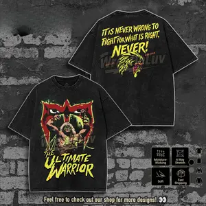 Limited WWE THE ULTIMATE WARRIOR Washed T-Shirt, Graphic Tees for Boys, Unisex Top, Vintage Y2K Aesthetic, Sweatshirt graphic tee, anime oversize Cotton Fit Oversized