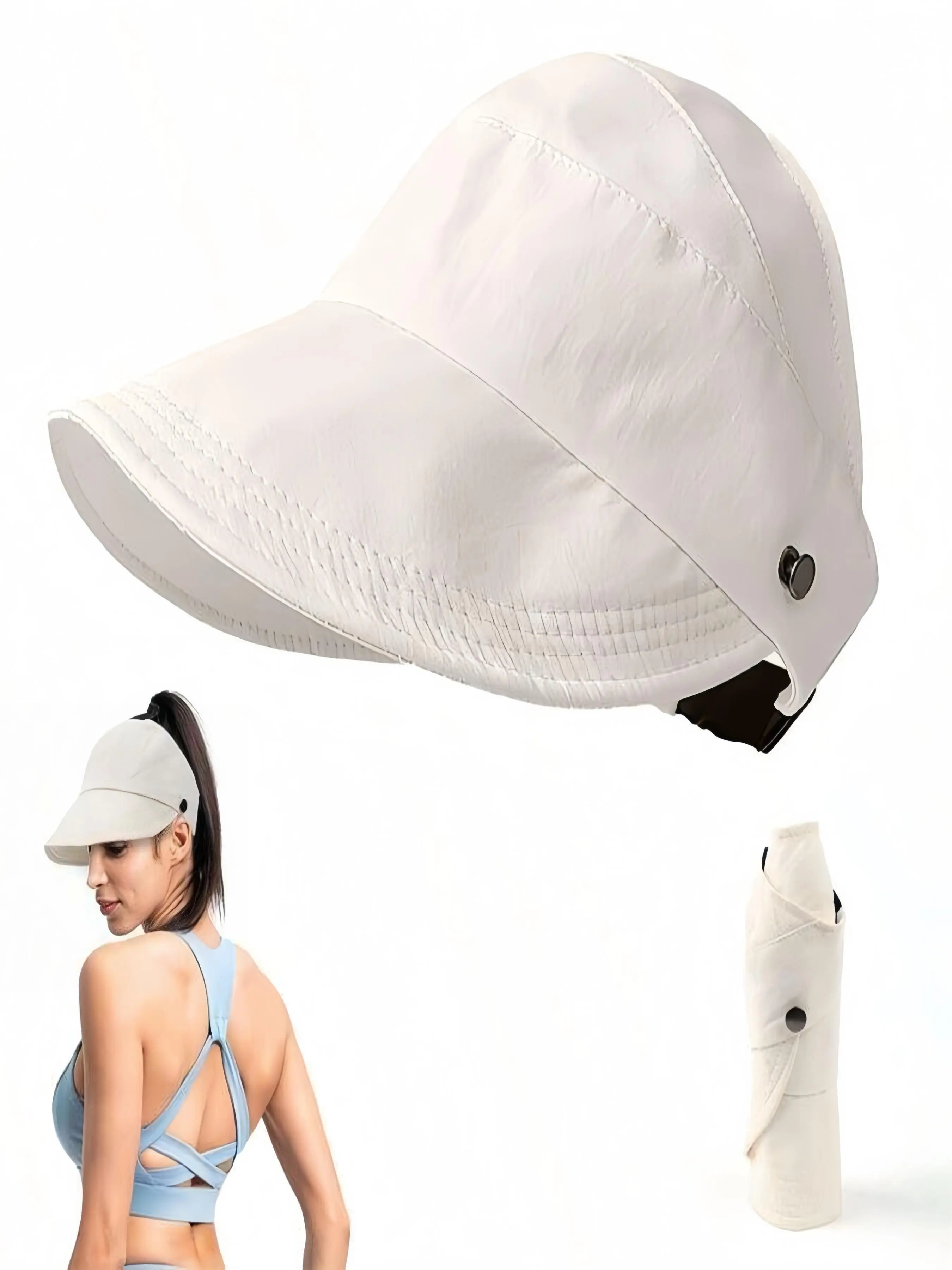 Women's Solid Color Wide Brim Sun Hat, Foldable Beach Casual Outdoor Hat, Uv Protective Sun Hat for Beach Golf Outdoor Activities, Adjustable Sun Cap, Sunhat
