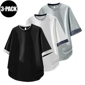3-piece breathable quick drying unisex short sleeved top for casual street fashion, daily sports T-shirt, soft and comfortable, suitable for outdoor leisure activities in summer