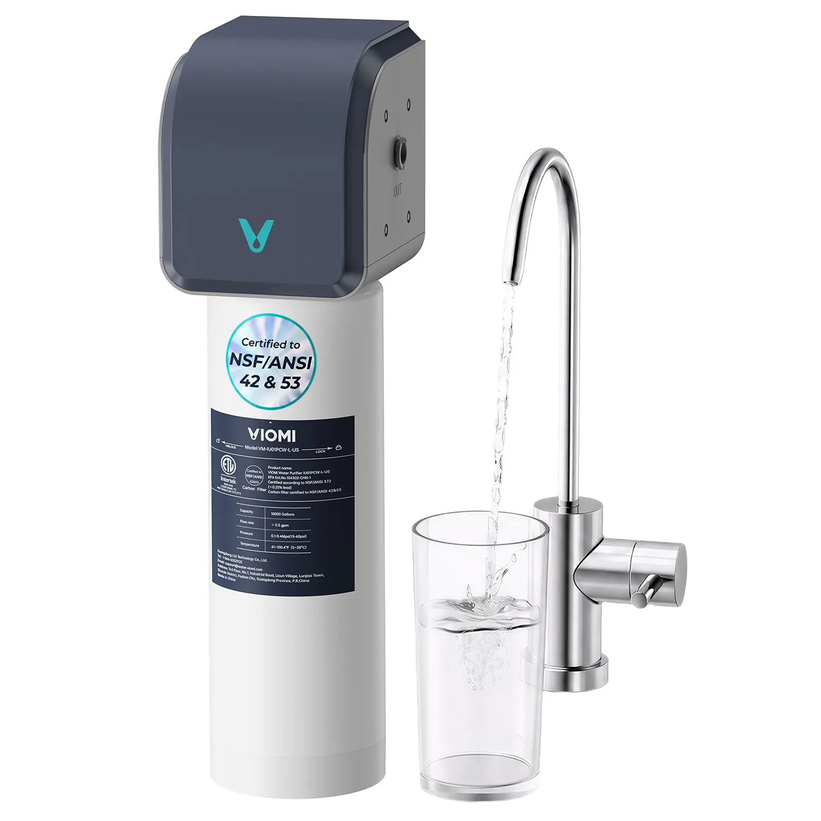 Viomi Under Sink Water Filter, NSF/ANSI 372, 53, 42 Certified, 0.5 Micron Filtration System Removes Lead, Chlorine, Bad Taste & Odor, Dedicated Faucet Included, 1 Year or 10,000 Gallons Lifespan
