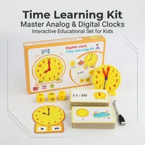 1 Set Time Teaching & Demonstration Clock Model, Including 1 Count Plastic Clock & 3 Counts Dices & 12pcs Double-sided Content Cards, Math Learning Toys For Kids, Christmas Gift