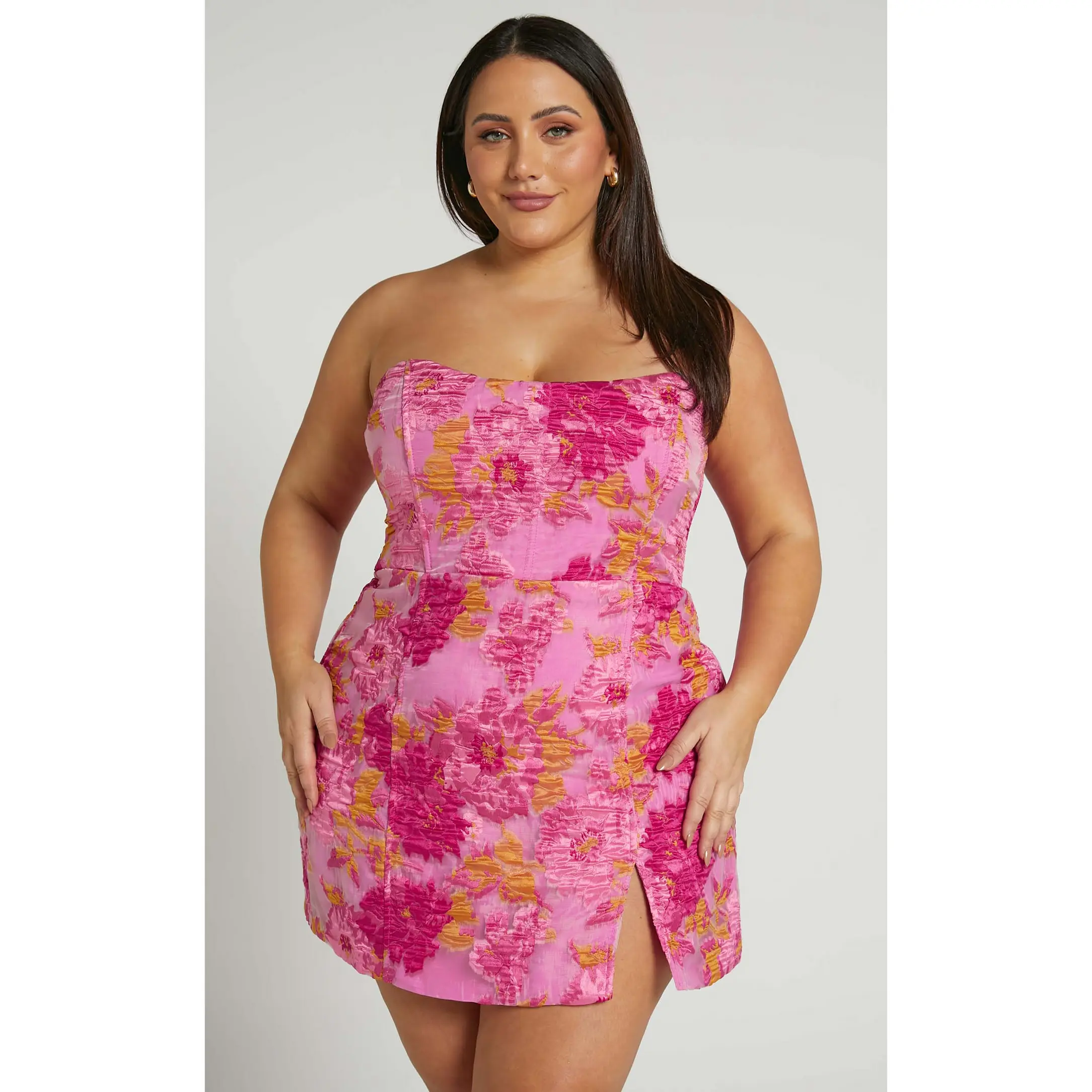 Brailey Mini Dress - Strapless Dress in Pink Jacquard - TikTok Shop