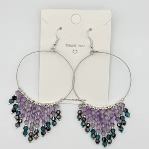 Beaded Dangle Hoop Earrings