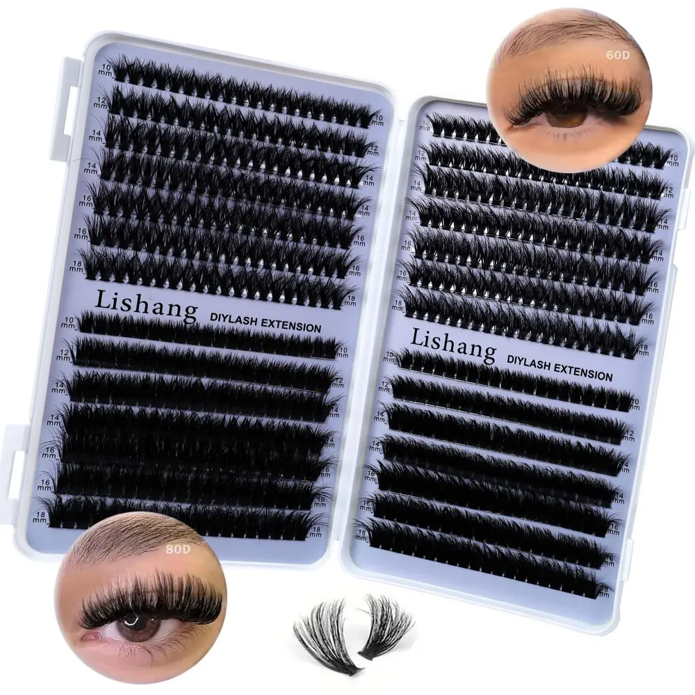 560 Fluffy Lash Bundle Set - Diy Dramatic Lashes, Super Thick 60D+80D, D-shaped Curled Edge, 10-18mm Reusable Lash Extension Strap for Soft False Eyelashes, Creating a Stunning Fluffy Appearance, Eyelash Extensions