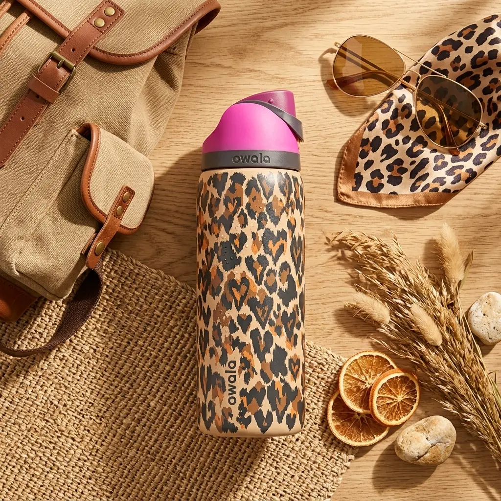 Owala FreeSip 32oz Triple-Insulated Thermal Hydrator, Limited Rare Collection Wild at Heart Exotic Spotted Jungle Panther Layout Stainless Steel Sports Bottle