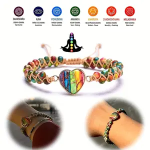 Adjustable Heart-Shaped Chakra Imperial Stone Yoga Meditation Bracelet Love Hand String Braided Wrap Bracelet For Women