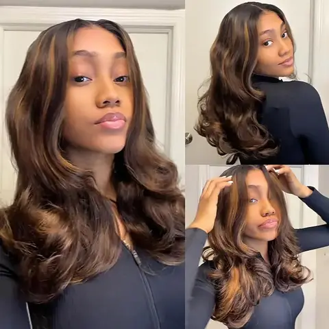 Mscoco Human Hair Wig Brown Highlight 1B/230 Balayage Highlight 1B/22 Loose Body Wig 200 Density 6x5 Glueless Pre-Cut HD Lace Wig With Pre-Bleached Knots & 3D Dome Cap for Black Women 16-18 Inch