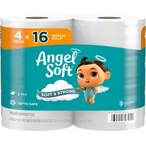 Angel Soft Toilet Paper, 4 Mega Rolls = 16 Regular Rolls, Soft and Strong Toilet Tissue Angel Soft