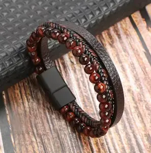 Classic Mens Leaher Bracelet Hand Woven Multi-Layer Combo Accessory For Men