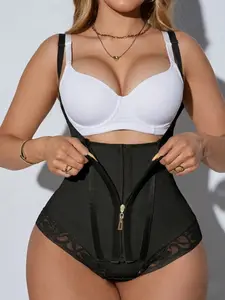 1 Count Fajas Colombianas Shapewear Bodysuit, Firm Control Zip-Up Postpartum Body Shaper with Crotch Hooks, Open Bust Tummy Control & Butt Lifting Sculptor, Seamless High-Compression Jumpsuit for Training, Suitable For Daily Or Sports, Training