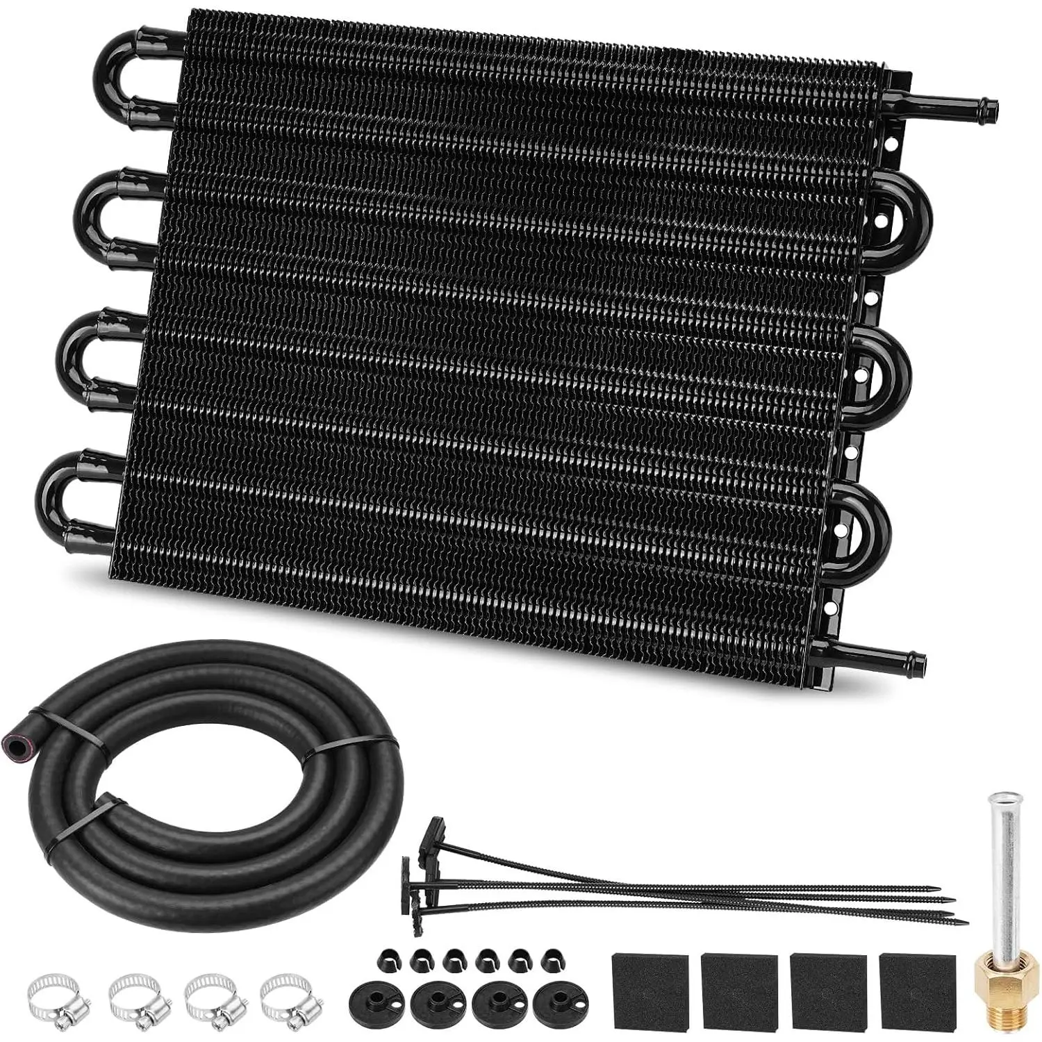 Upgrade 8 Pass Aluminium Transmission Oil Cooler, 5/16" Universal 8 Rows Tube and Fin Cooler Kit Engine with Hose Mounting