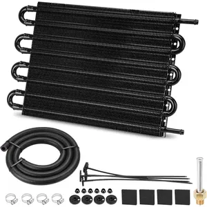8 Pass Aluminium Transmission Oil Cooler 5/16" Universal 8 Rows Tube and Fin Cooler Kit Engine with Hose Mounting