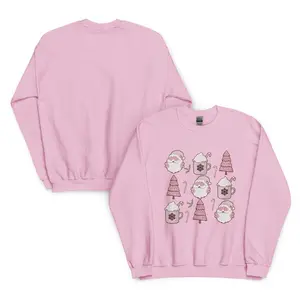 Pink Christmas Sweatshirt – Santa, Hot Cocoa, Candy Canes & Christmas Trees – Cozy Holiday Crewneck for Women Womenswear Polyester Hoodie