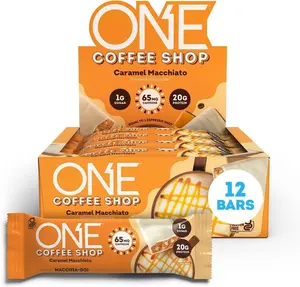 ONE Coffee Shop Caffeinated Protein Bars, Caramel Macchiato, Gluten Free with 20g Protein and 65mg of Caffeine Energy, Pantry Staples, 2.12 oz (12 Count)