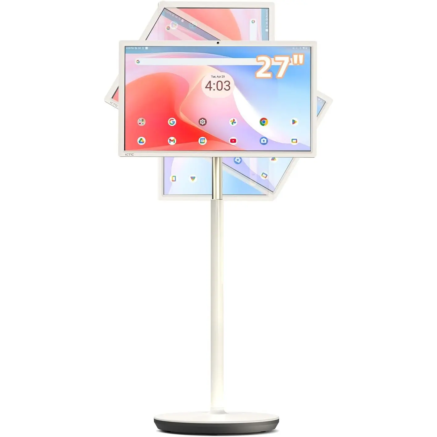 MegPad 27-Inch Portable Touch Screen Monitor - 1080P, 8MP Camera, 8G RAM+128G Storage, 9500mAh Battery, Android 14, Google TV Compatible, On Wheels, Remote Control