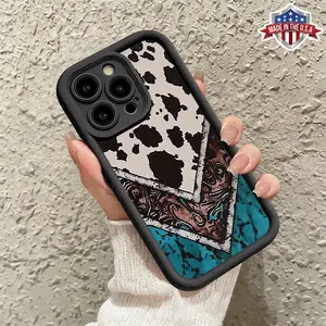 Trendy Cow Print Western Aesthetic Pattern Case for iPhone 17 16 15 14 Pro Max 13 12 11 XR XS Plus Air Slim Shockproof Anti Drop Protective Lightweight TPU Cover