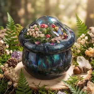 Enchanted Mini World Mushroom Jar - Black Iridescent