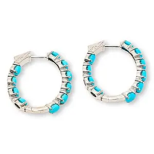 Colleen Lopez Turquoise and White Zircon 1-1/4" Oval Hoop Earrings