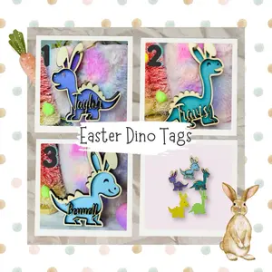 Easter Dinosaur Basket Tags, Dino Easter Basket Tag, Personalized Name Tag for Kids' Easter, Personalized Name Tag for Easter Basket Decor Accessory Decoration Ornaments