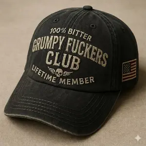 100% Bitter Grumpy F*ckers Club Cap – Lifetime Member Vintage Hat 2025, Generation X Cap, Gen X Cap Gift For Dad, Gift For Mom
