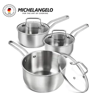 MICHELANGELO Stainless Steel Pot Set - 1QT & 2QT & 3QT Stainless Steel Sauce Pan with Lid, Induction Saucepan Set, Pots for Cooking Cookware