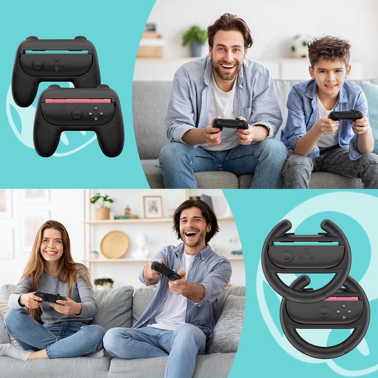 HEYSTOP Switch 2 Controller Grip [4-Pack] - Ergonomic Steering Wheels, Gaming Accessories for Racing & Sports Games
