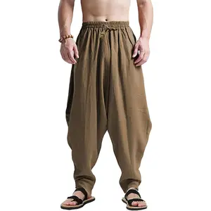 CLANMILUMS Men's Cotton Harem Pants - Casual Loose Fit Hippie Drop Crotch Trousers for Comfort and Style
