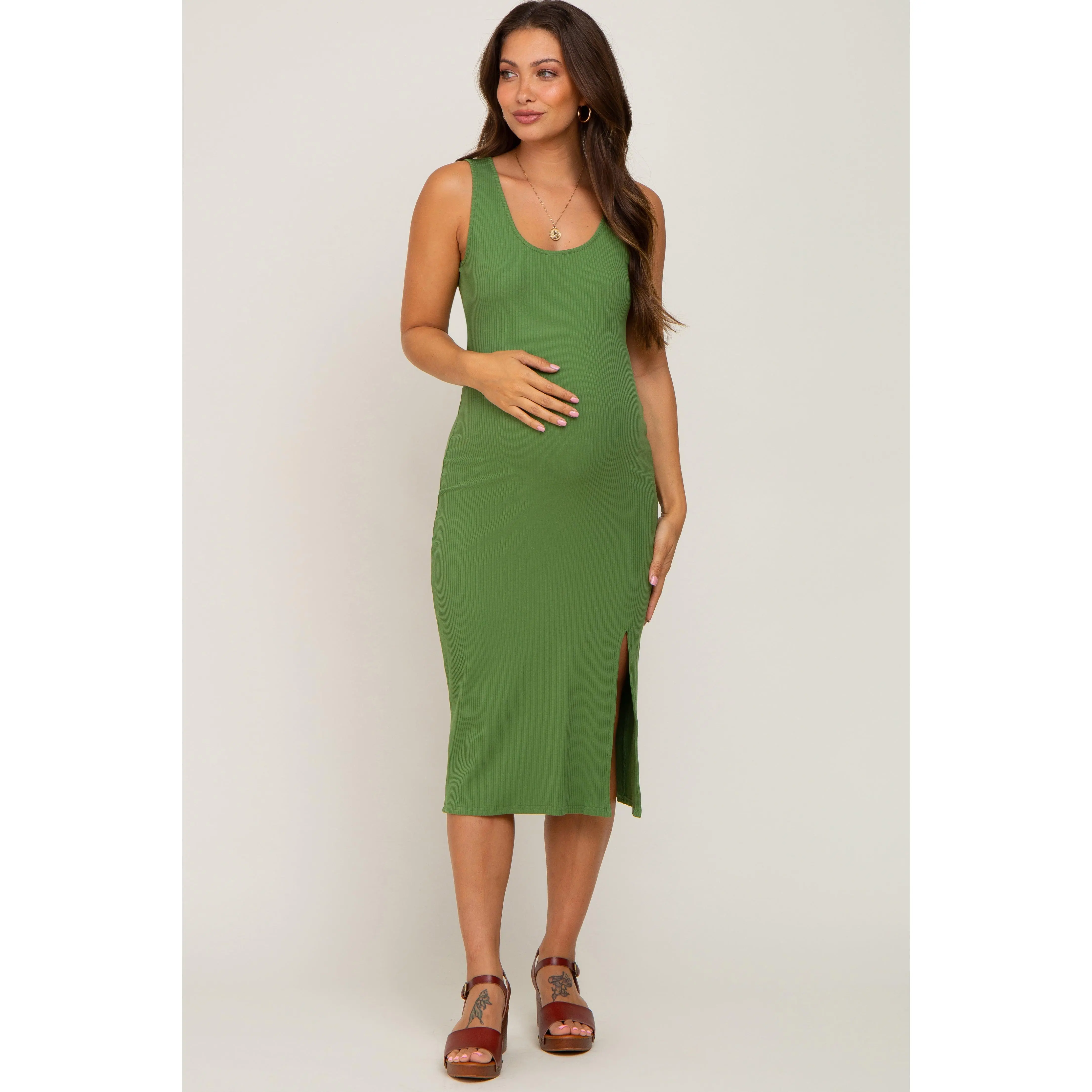 Olive Ribbed Back Cutout Maternity Midi Dress - TikTok Shop Olive Ribbed Back Cutout Maternity Midi Dress - TikTok Shop