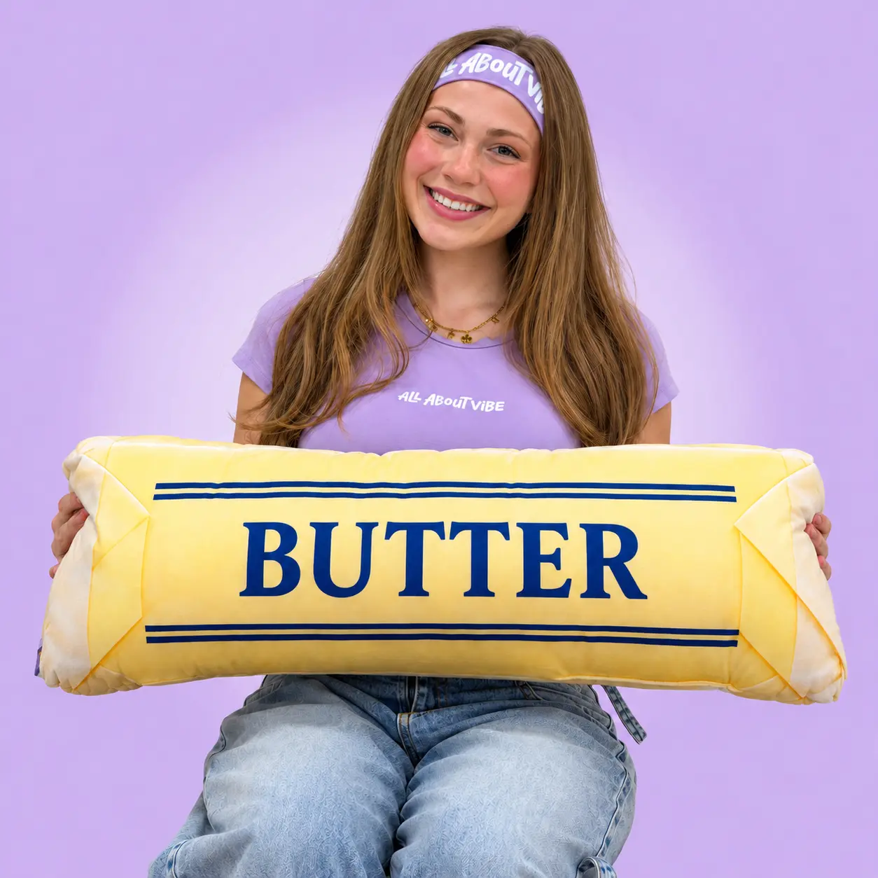 Butter Pillow (Large)| All About Vibe – Cute 3D Butter Stick Throw Pillow for Couch & Bed Decor | Ultra-Soft Velvet, Funny Unique Gift, Made in USA