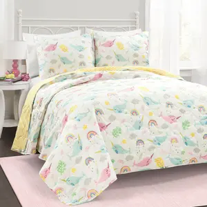 Lush Decor Magical Reversible Quilt Set with Narwhal Design