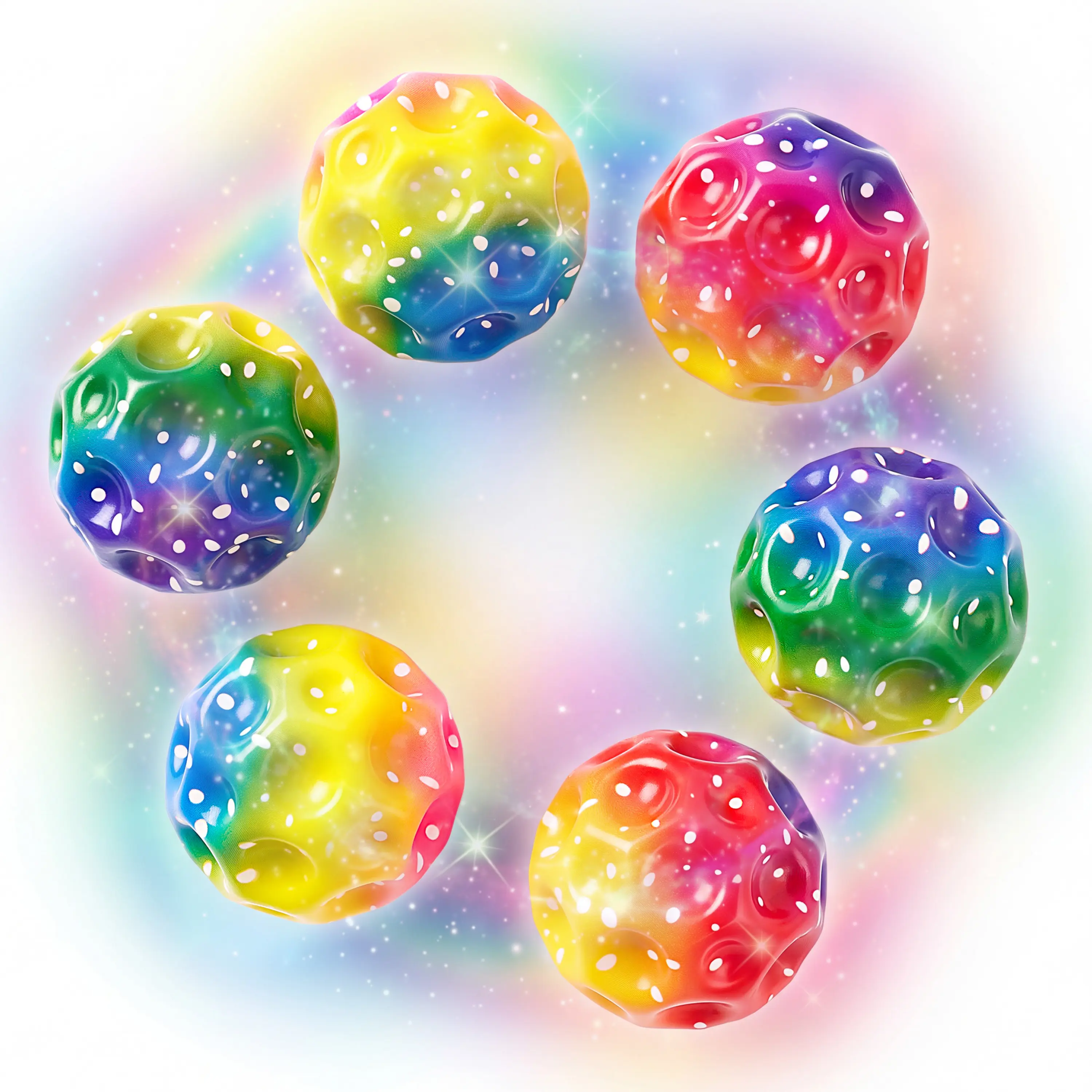 JOYIN 6PCS Moon-Shaped Bouncy Ball, Multicolored Bounce Space Moon Ball for Adults and Girls Boys Teens, Outdoor Sport Toys, Birthday Gifts, Office Desk Decompression Toy, Party Favors