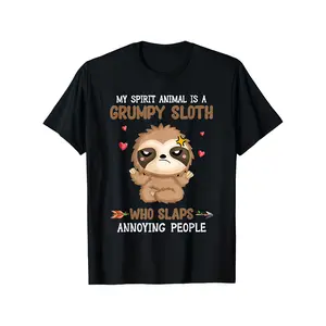 Grumpy Sloth Spirit Animal Funny T-Shirt  100% Cotton Black Casual Tee  180G Ideal Gift for Men Women Family Friends