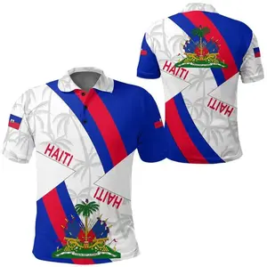 TOP Unisex Haiti Polo Shirt, 3D Print Haiti Flag & Coat of Arms, Summer Casual Streetwear Tops for Men Women
