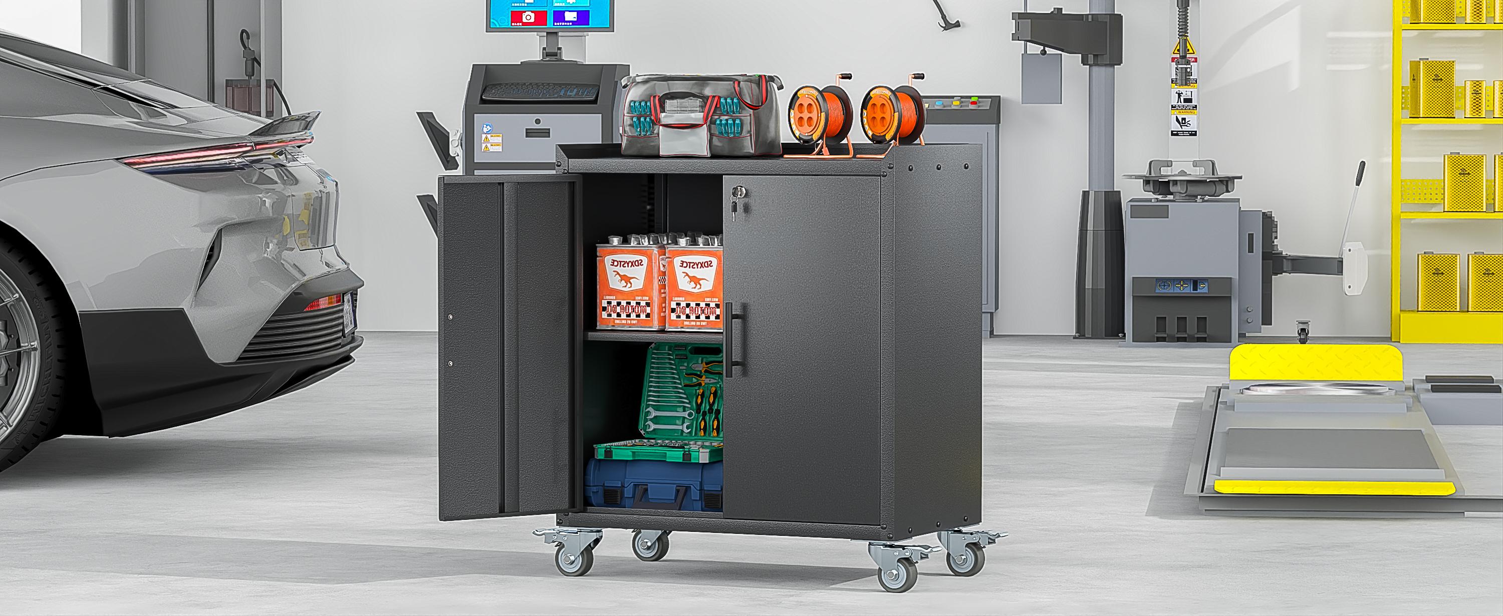 35.6"Metal Storage Cabinet with Wheels,Rolling Tool Cabinets with Doors and Adjustable Shelves,Lockable Garage Storage Cabinet,Heavy Duty Tool Chest for Home Office Utility Room,Assembly Required,