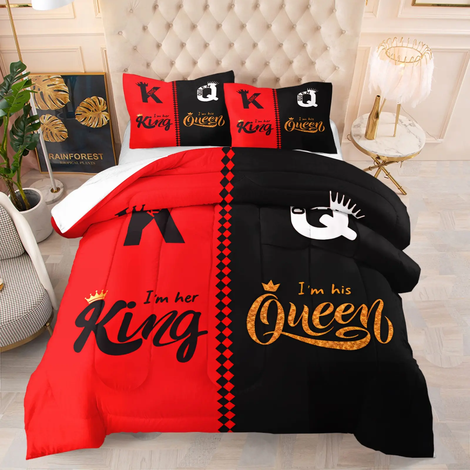 Valentine's Day Series Quilt Set, 3pcs Soft Lightweight Breathable Printed Bedding, Summer Comfortable Duvet Cover with 2 Pillowcases