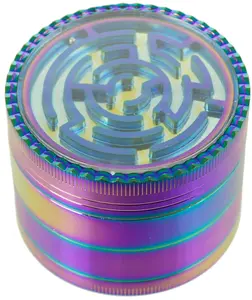 2.45" Maze Top 4 Piece Grinder Herb Spice Crusher Rainbow Color