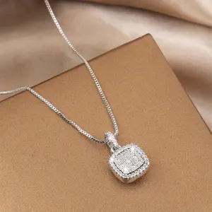 1 Elegant and Delicate Square zirconia Pendant - Women's Luxury Sterling Silver Necklace, Wedding Party Jewelry