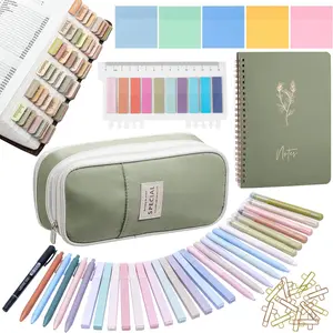 Study Supplies,  Journaling Kit for Women with Journal, Pen Case, Tabs, Highlighters and Pens,  Accessories Set for Women Students Beginner, Christian Gifts (Green)