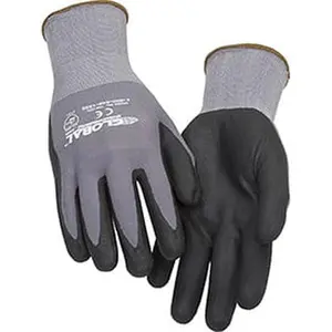 Global 708122L Large Cleaning Gloves - 15 Gauge Micro-Foam Nitrile Coated Nylon, Gray & Black, Light-Duty, Dust-Free, Firm-Grip, Ventilated - Pack of 12, Light-Duty Cleaning Gloves, Dust-Free Cleaning Gloves