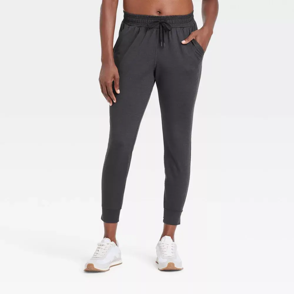 Women's Soft Stretch Mid-Rise Joggers - All In Motion Heathered Black S