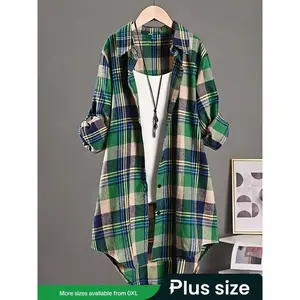 Women's Plaid Print Long Sleeve Shirt, Classic Vintage Style, Spring Summer Daily Commute, Fashionable and Practical(Sheets)