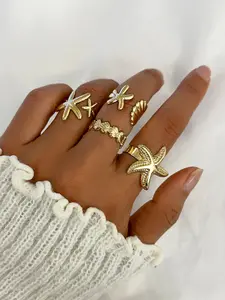 4 Piece Starfish Shell Rings Set, Elegant Sea Inspired Jewelry for Women, Perfect Gift for Beach Lovers