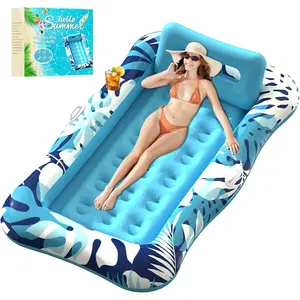 Pool Floats Adult,76" x 48" XL Inflatable Tanning Pool Lounger Float with Pillow,4 in 1 Suntan Tub Sunbathing Raft Floatie Water-Filled Mattress Kids Pool Ball Pit,Perfect for Lake River Party & Relax