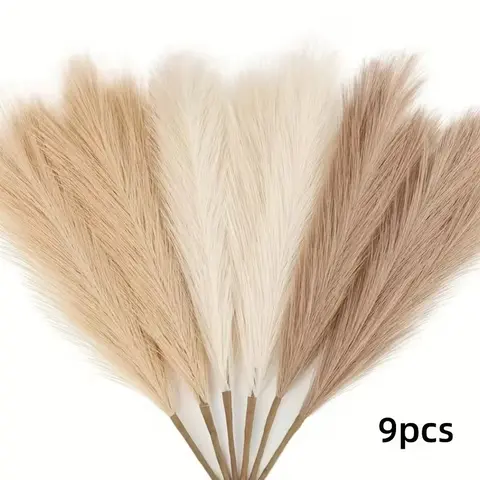 9 Piece Artificial Reed Grass Set, High Realism Large Size Fake Pampas Grass, Bohemian Style Artificial Indoor Home Decor, Garden Decoration, Wedding Party Decoration, Decorative Artificial Plants and Greenery
