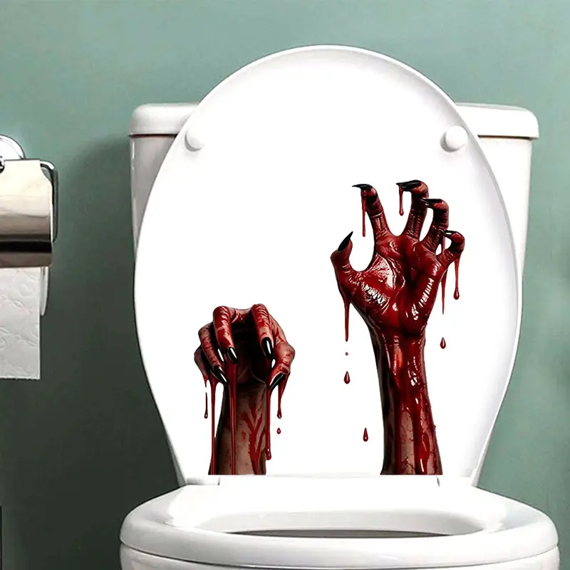 Halloween Decorative Scary Bloody Hand Stickers - PVC Static Cling Horror Theme Decals for Bathroom Mirror, Glass Door, Home Supplies Haunted House Horror Party Decor