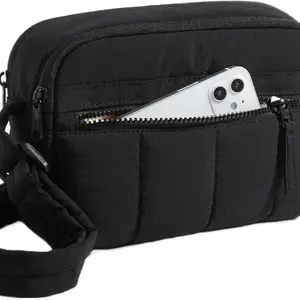 Cross Body Purse, Mini Crossbody Bags for Women Travel Purse, Puffy Shoulder Handbag Wallet with RFID Blocking Slots, Black-small