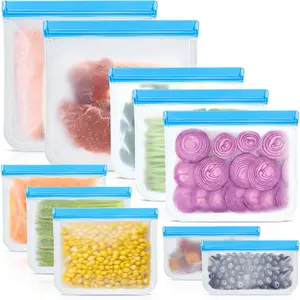 Reusable Bags, 10 Pack 4 Size Leak Dishwasher Safe Reusable Freezer Bags for Containers, Bag for Sandwich, Marinate Meat, Fruit
