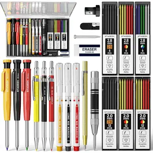 22 Pack Carpenter Pencil Set with Sharpener, Mechanical Carpenter Pencils with 60 Refills, Deep Hole Long-Nib Marker Pens, Carbide Scribe Tool & Construction Pencils for Architect with Case